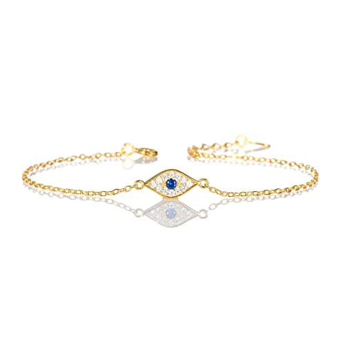 Image of Diamond Treats Dainty Yellow Gold Evil Eye Bracelet in 925 Sterling Silver for Women and Teen Girls, Gold Plated Ladies Bracelet with Cubic Zirconia Stones, Jewellery Gifts for Women