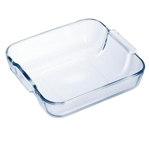 Image of Square Glass Roasting Dish Tempered Transparent Oven Roaster 25x21 cm 2L Capacity | Bake, Roast, Serve | Durable Borosilicate Glass for Sweet & Savory Dishes