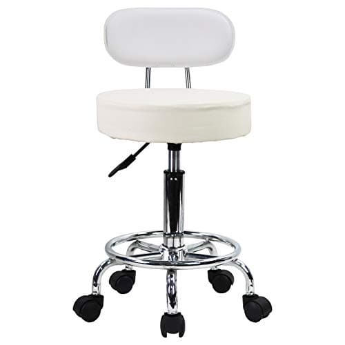 Image of KKTONER PU Leather Rolling Stool Mid-Back with Footrest Height Adjustable Office Computer Home Drafting Swivel Task Chair with Wheels (White)