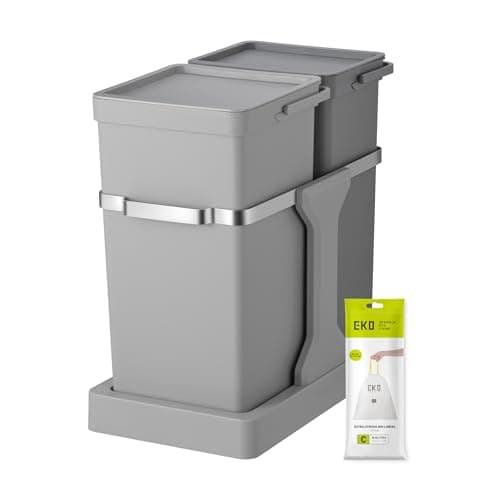 Image of EKO Deco Duo Pull-Out Kitchen Recycling Bin for Cabinet, 35L (20 + 15 L) Dual Compartments, Built-In Under Sink Waste Bin with Smooth, Quiet Sliding Rails and Integrated Handles, Grey
