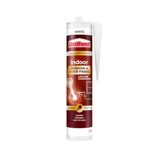 Image of UniBond Indoor Window & Door Frame Sealant, White Acrylic Sealant, Paintable from 1 Hour, 1 x 467g Cartridge