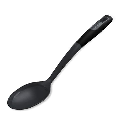 Image of Tasty Everyday Serving Kitchen Spoon with Measurements, Non-Stick Cooking Spoon with Tablespoons Measurements & Soft Grip Handle, Stirring Spoon, Non-Scratch, Size: 34x8x5cm, Colour: Black & Grey