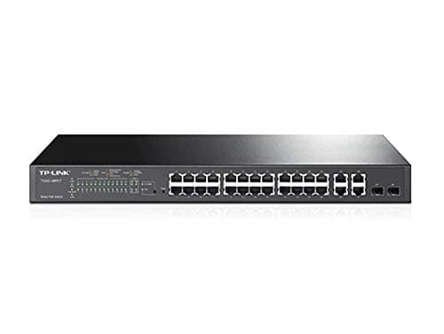 Image of TP-Link T1500-28PCT (TL-SL2428P) 24-Port 10/100 Mbps + 4-Port Gigabit Smart Managed PoE+ Switch with 2 Combo Gigabit SFP Slots (Supports Fast 24 PoE+ Ports, 192 W Budget, Rackmount)