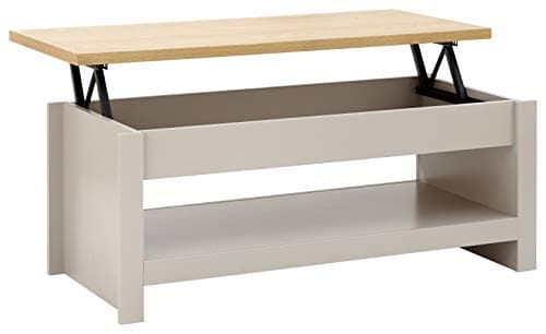 Image of GFW The Furniture Warehouse Lancaster Cream or Grey Lift Up Storage Coffee Table with Shelf & Oak Colour Top (Grey)