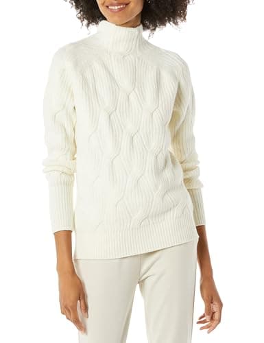 Image of Amazon Essentials Women's Soft Touch Cable Knit Funnel Neck Chunky Jumper, Ivory, M