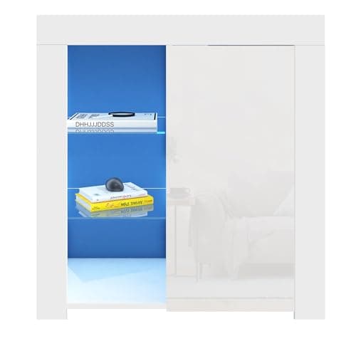 Image of Panana Sideboard Modern Cabinet Matt Body and High Gloss Doors Sideboard 16colors LED Lighted LxWxH 29.53x15.78x32.68inch (White)