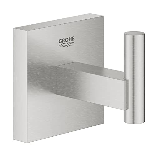 Image of GROHE Start Cube Robe Hook - Bathroom Wall Mounted Shower Towel Hanger (Metal, Concealed Fastening, with Screws and Dowels), Easy to Fit with GROHE QuickGlue, Stainless Steel, 40961DC0