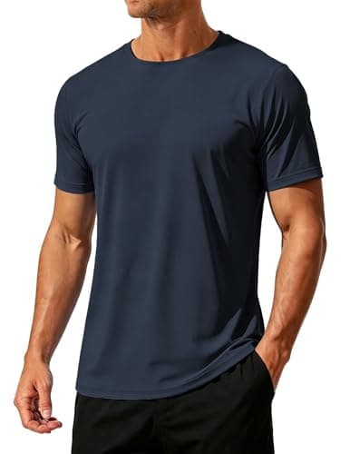 Image of SMENG Men's Watersport Rash Guards Tshirts Moisture Wicking Athletic Tops Quick Dry Short Sleeve Workout T-Shirt Navy XL