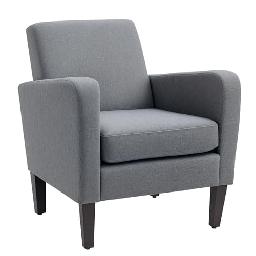 Image of HOMCOM Armchair, Modern Upholstered Linen Living Room Chair, Accent Chair with Spring Pack, Wood Legs for Bedroom, Home Office, Grey