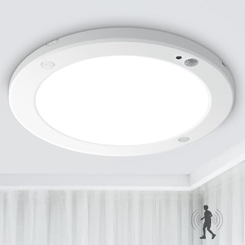 Image of Wondlumi 18W LED Ceiling Light with PIR Motion Sensor and Twilight Sensor, Ultra Slim Round LED Panel 240V Cool White 1800lm for Porch, Hallway, Stair, Bedroom