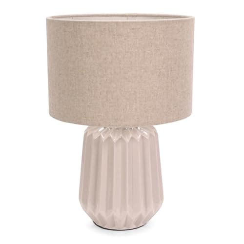 Image of ValueLights | Stone Natural Textured Ceramic Bedside Table Lamp with Fabric Drum Shade Living Room Bedroom Light | Table Lamps, Home Décor & Improvement Essential | Included LED Bulb