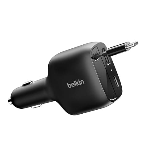 Image of Belkin USB C Car Charger 75W with 30 inches Retractable USB C Cable - iPhone Charger, Compatible with iPhone 17 & 16 Series, Galaxy S25, AirPods, Tablet, MacBook, Chromebook, etc. - Travel Essentials