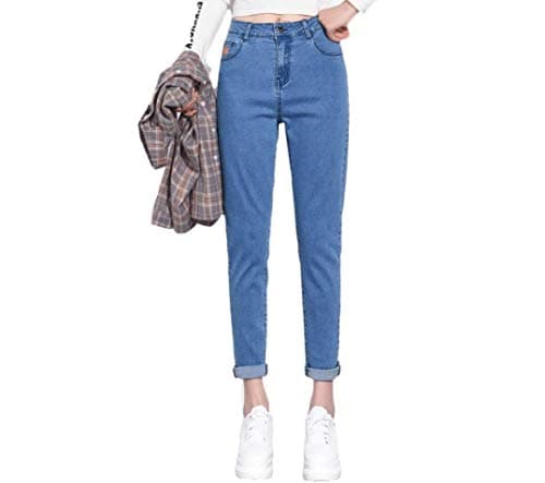 Image of Lazutom Women Vintage Jeans High Waisted Stretchy Boyfriend Jeans (UK 16, Light Blue)