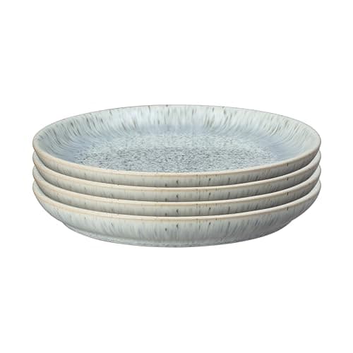 Image of Denby - Halo Speckle Dinner Plates Set of 4 - Grey, Neutral Patterned Coupe Dishwasher Microwave Safe Crockery 26cm - Glazed Ceramic Stoneware Tableware - Chip & Crack Resistant