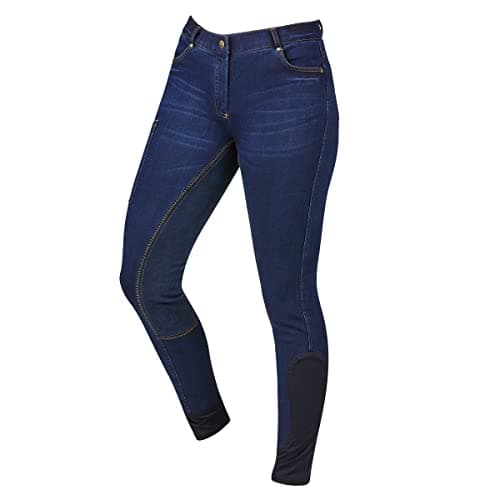 Image of Dublin Shona Full Suede Seat Denim Breeches, Blue Denim/Navy, Ladies 14/32"