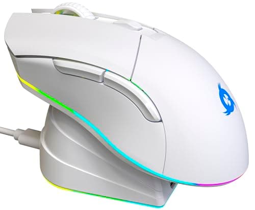 Image of KLIM Blaze Pro Rechargeable Wireless Gaming Mouse with Charging Dock RGB - New Version - High-Precision Sensor and Long-Lasting Battery - Up to 6000 DPI - Great PC Gaming Mouse Wireless - White