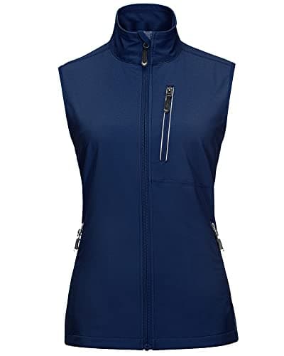 Image of 33,000ft Women's Lightweight Gilet Outerwear Waterproof Stand Collar Softshell Cycling Vest Laddies Reflective Sleeveless Jacket for Riding Running Golf Hiking Walking Fishing Navy Blue XL