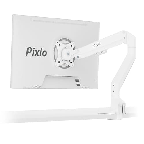 Image of Pixio PS1S Wave White Single Monitor Arm Stand Desk Mount - Fits up to 32 inches Monitors and up to 19.8lbs. VESA Compatibility and Integrated Cable Management