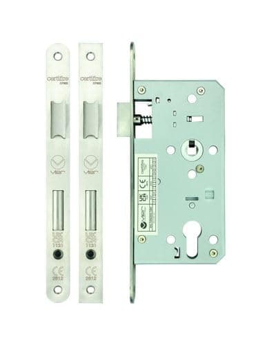 Image of Kooples Hardware 2 Piece DIN Euro Sashlock 72mm Centres 55mm Backset Radius Forend – Mortice Lock for Euro Cylinder Doors