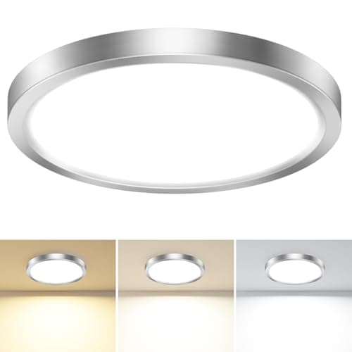 Image of slochi Bathroom Light, 3000K/4000K/6500K 3 Color Temperature, Waterproof IP44, Round, Modern, Flush Ceiling Light for Bathroom, Kitchen, Bedroom, HallwayØ30CM(Brushed Nickel)