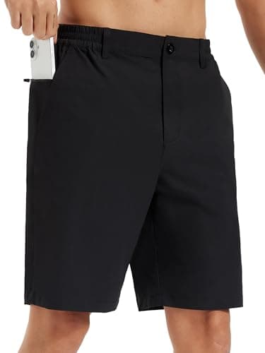 Image of yuyangdpb Men's Golf Shorts 9" (23cm) Casual Shorts Quick Dry Lightweight Work Shorts Chino Shorts with 3 Pockets Black M