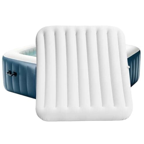 Image of KEAGAN Inflatable Hot Tub Cover, 140cm*145cm Energy Saving Lid for Square Hot Tub, Outdoor Inflatable Hot Tub, with Handle, Foldable Protective Rain Overflow Cover for Inflatable Outdoor Hot Tubs