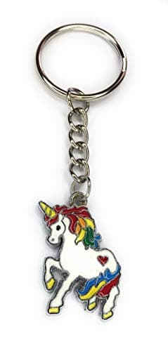 Image of FizzyButton Gifts Enamel Rainbow Unicorn Charm Keyring Key Ring with Silver Tone Keychain