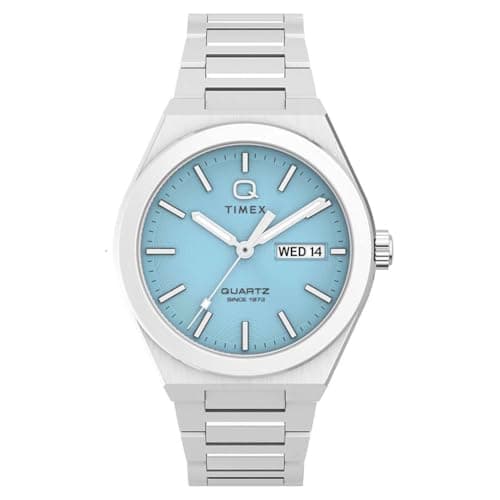 Image of Timex Men's Q Continental Day and Date 39 mm Quartz Watch - Stainless Steel Bracelet with Blue Dial TW2Y35200