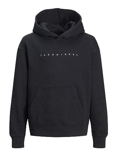 Image of JACK & JONES Boys Jjestar Jj Noos Jnr Hooded Sweatshirt, Black/Fit: Loose, 164 UK
