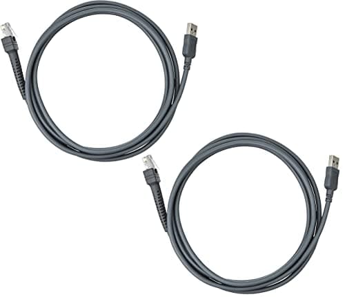 Image of SimpleTK (2 Pack) Zebra Symbol Replacement Cable for LS2208 Series Handheld Barcode Scanner Gray CBA-U01-S07ZAR LS2208/A LI2208 LS4278 STB4278 LI4278 USB to RJ45 Compatible (2M / 6FT Flatted USB Port)