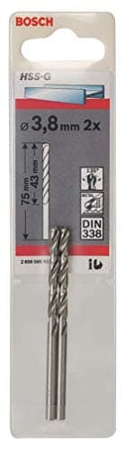 Image of Bosch Professional 2x Metal drill bits HSS-G DIN 338 (for metal, Ø 3.8 x 43 x 75 mm, Accessory Drill Driver)