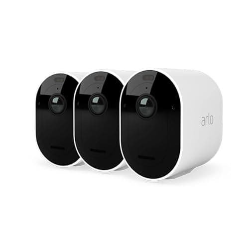 Image of Arlo Pro 4 Security Camera Outdoor, 2K HDR, Wireless CCTV, 6-Month Battery, Colour Night Vision, 2-Way Audio, Built-in Siren, No Hub Needed, 3 Cam Kit, Free Trial of Arlo Secure Plan, White