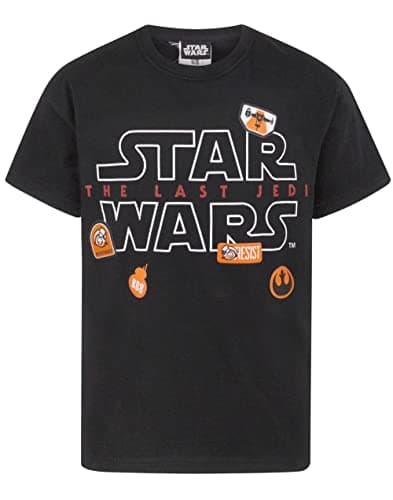 Image of Star Wars T-Shirt Kids | Boys Girls The Last Jedi Movie Print Black Top Merchandise 7-8 Years
