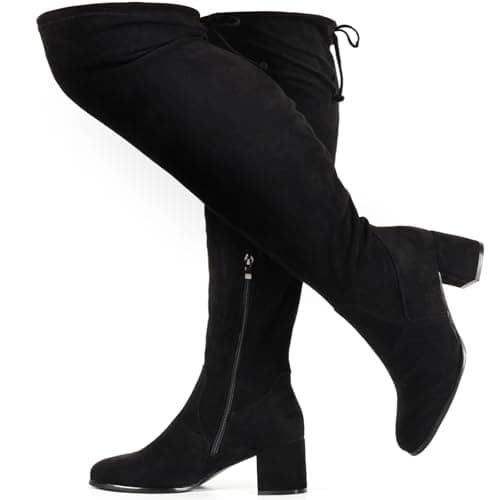 Image of Vipost 2.5-inch Wide Calf Wide Width Thigh High Boots, Suede over the Knee Boots for Women, Plus Size Chunky Block Heel Round Toe Fall Boots with Side Zipper, Fall Winter Fashion 2025, Black, 9 UK