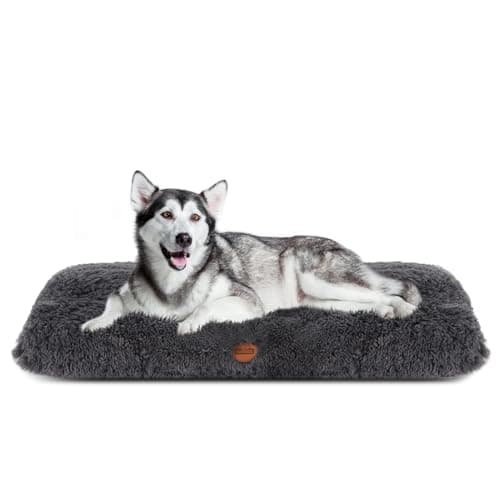 Image of Nobleza Extra Large Ultra Fluffy Thick XXL Bed, Washable Soft Calming Anti-Anxiety Crate Mattress, Deluxe Plush Mat With Anti-Slip Bottom, Dark Grey, 122x74x10cm