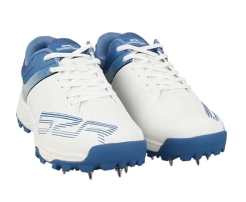 Image of Cricket Spike Mens Slazenger Cricket Shoe Spike Trainers Shoes (UK Footwear Size System, Adult, Men, Numeric, X-Wide, 12) White Blue