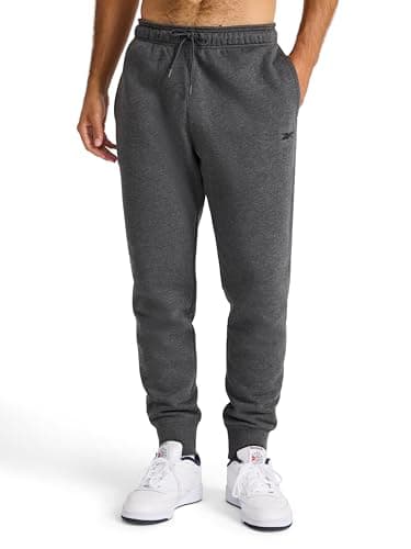 Image of Reebok Apparel Mens Motion Core Fleece Motion Jogger, Standard Fit, 30” Inseam, Midweight Cotton-Poly Fleece Blend Fabric, Charcoal Heather, Medium