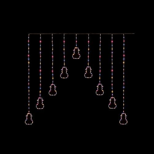 Image of Premier Snowman Christmas Window Curtain Light - Window String Light Decoration - 258 Rainbow Coloured LEDs - 1.2m Curtain Light - Indoor and Outdoor Snowman Christmas Light Decoration.