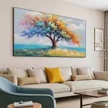 Image of ZHUOYA Colorful Abstract Tree of Life Painting On Canvas Posters Vibrant Textured Painting, Landscape Wall Prints Modern Decor(30x50cm)