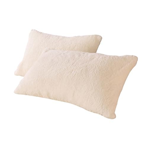 Image of Downland Huggleland Teddy Fleece Pillow - Sherpa Fleece Bed Pillow, Warm & Cosy Plush Thermal Pillow for Winter, Soft Teddy Bear Fabric, Machine Washable - 48x74cm, Cream (1 Pack)