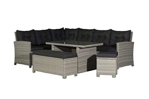 Image of Backyard Furniture Barcelona Luxury 10 Seater Casual Dining Rattan Garden Set with Cushions, Grey/Brown, 191 x 177 x 87 cm