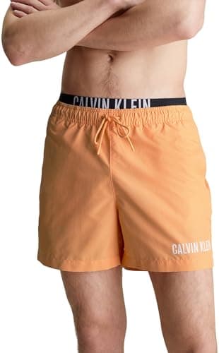 Image of Calvin Klein Men Swim Trunks Medium Double Mid-Length, Orange (Buff Orange), L