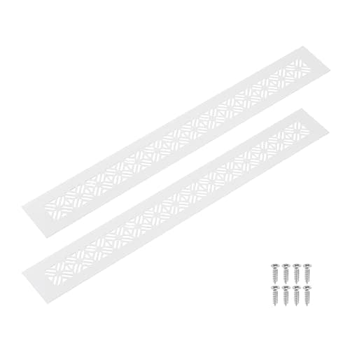 Image of sourcing map 2Pcs Aluminum Alloy Air Vents, 400 x 50mm / 15.7 x 2" Rectangle Louvered Ventilation Grille Cover with Mounting Screws for Door Cabinet Wardrobe, White
