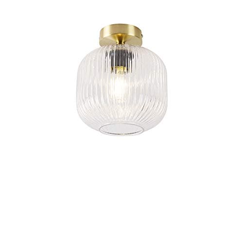 Image of Qazqa - Art Deco Ceiling Lamp I Ceiling Flush Light Brass - Karel- - Art Deco - Suitable for LED E27 | 1 Light - Glass Flush Ceiling Light - Suitable for Living Room I Kitchen I Bedroom I