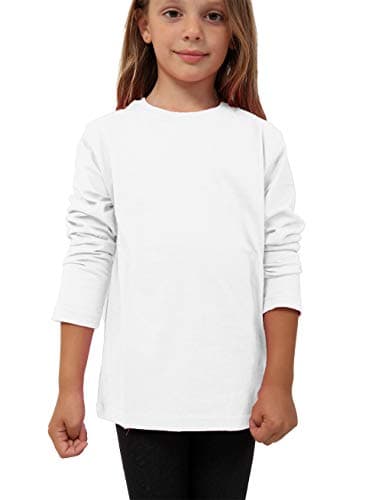 Image of GW CLASSY OUTFIT Kids Girls Boys Plain Long Sleeve Crew T-Shirts Basic Top School Kids T-Shirt Tops Crew Neck Uniform Jumper UK Size (White, 7-8 Years)