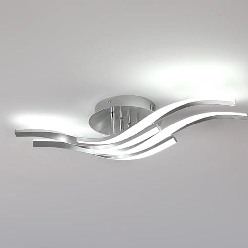 Image of Mckalen LED Ceiling Light Silver, 32W 3600LM Modern 4-Curved Ceiling Lamp Wavy Design, LED Light Fitting Fixtures for Living Room, Hallway, Kitchen, Bedroom, Cool White 6500K, 60CM