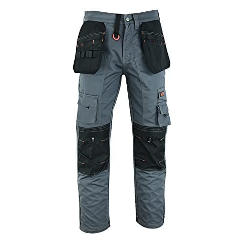 Image of WrightFits Men Holster Work Trousers Grey - Heavy Duty Safety Combat Cargo Pants - Multi Pockets - Knee Pad Pockets - Triple Stitched - Durable Workwear (36W X 29L)