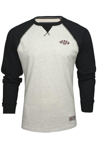 Image of Superdry Mens 'Vintage Athletic Baseball Top' Long Sleeve T-Shirt (Grey Grindle/Eclipse Navy) XXL