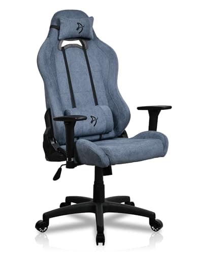 Image of Arozzi Torretta Soft Fabric Gaming Chair, Breathable Fluid-Repellent Ergonomic Office Chair with Adjustable Height, 3D Armrest & 2 Supportive Pillows (Blue)