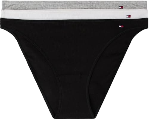 Image of Tommy Hilfiger Women’s 3 Pack Dipped Cotton Bikini Briefs, Multicolor (Black/Light Grey Htr/White), S